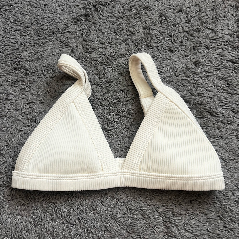 One One Swim Kameron Top in Cream Ribbed Material